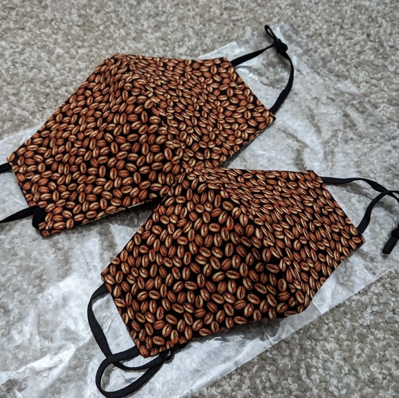 Handmade face masks reversible coffee pattern 2pc - Picture 3 of 7